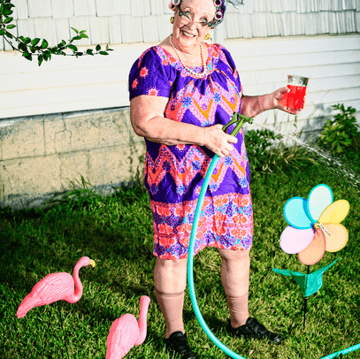 crazy lady on a lawn
