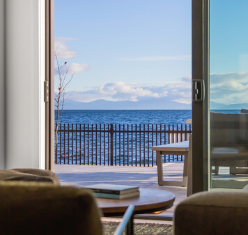 Lake Taupo views from lounge at Roam, Taupo