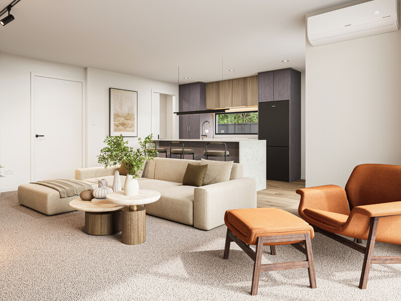 Construction of the Lounge interior image of Highgate Ridge  townhouse in Maori Hill by MJW Homes. Dunedin, Otago NZ Station townhouses by property developer, MJW Homes. Dunedin. Otago. New Zealand.