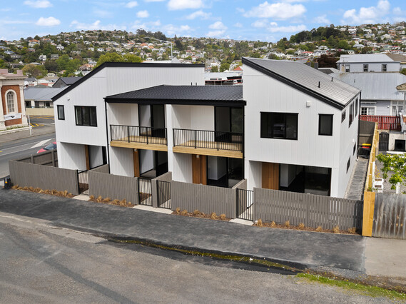 Construction of the South Station townhouses by property developer, MJW Homes. Dunedin. Otago. New Zealand.