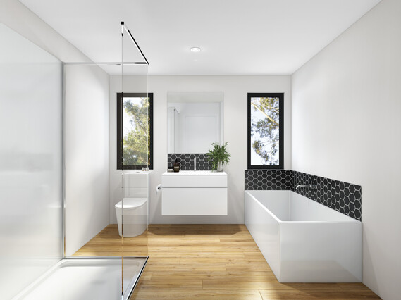 Bathroom image of South Station townhouse development. MJW Homes. Dunedin, Otago. NZ.