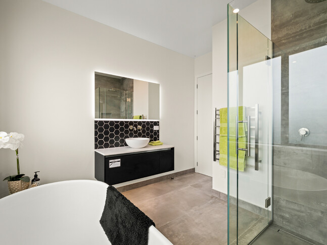 Bathroom image of Dundee Road townhouse development. MJW Homes. Dunedin, Otago. NZ.