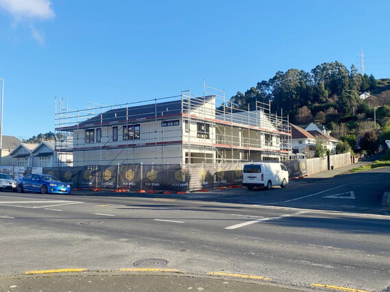 Construction of the South Station townhouses by property developer, MJW Homes. Dunedin. Otago. New Zealand.