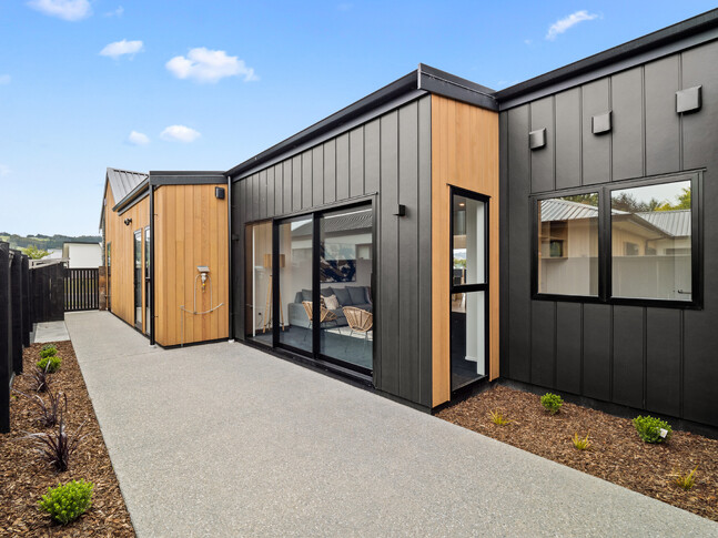 Exterior image of Dundee Road townhouse development. MJW Homes. Dunedin, Otago. NZ.