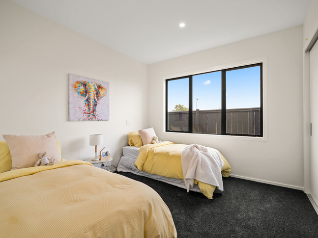 Second bedroom image of Dundee Road townhouse development. MJW Homes. Dunedin, Otago. NZ.