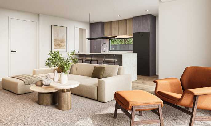 Lounge interior image of Highgate Ridge  townhouse in Maori Hill by MJW Homes. Dunedin, Otago NZ