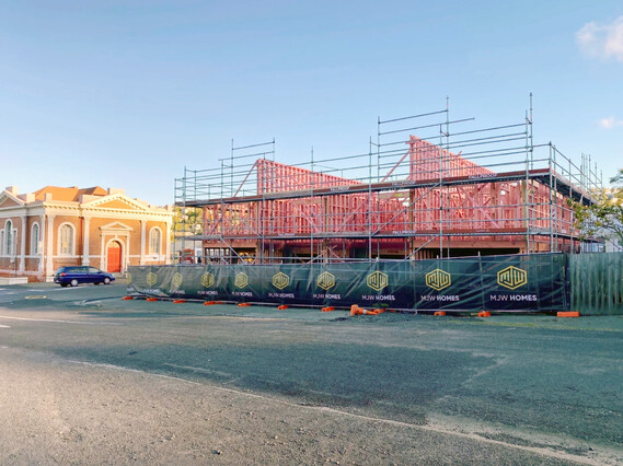 Construction of the South Station townhouses by property developer, MJW Homes. Dunedin. Otago. New Zealand.