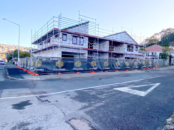 Construction of the South Station townhouses by property developer, MJW Homes. Dunedin. Otago. New Zealand.