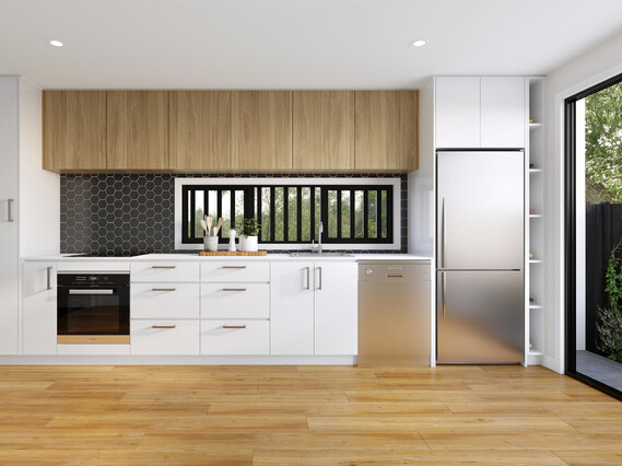 Kitchen image of South Station townhouse development. MJW Homes. Dunedin, Otago. NZ.