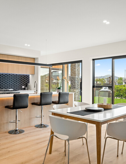 Image of contemporary style living space from the Dundee Road house development. MJW Homes. Dunedin, Otago. NZ.