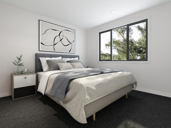 Bedroom image of South Station townhouse development. MJW Homes. Dunedin, Otago. NZ.
