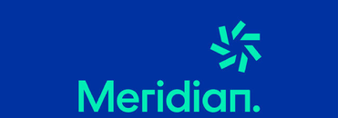 Meridian logo in blue rectangle