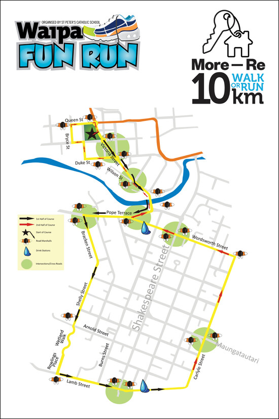View the course map for the Waipa Fun Run 10km walk or run