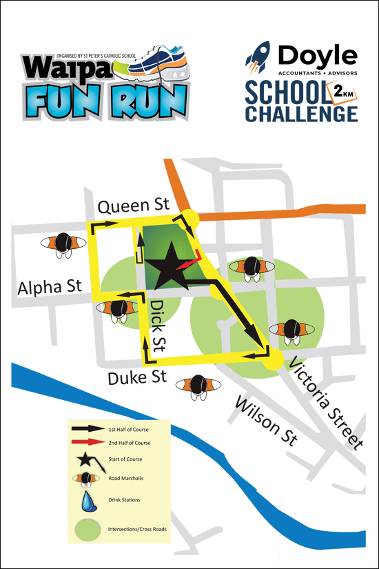 View the course map for the Waipa Fun Run 2km schools challenge