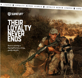 Rogue Royalty Supatuff social media graphic with soldier and his dog.