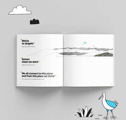 Booklet for Te awahou open with three quotes