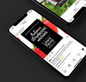 Lewis Farms social media graphic on an iphone