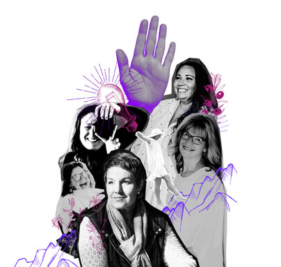 Collage of women and symbols of their occupations, womanhood journal 2021 cover graphics