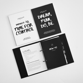 Sally Duxfield book covers and planner laid flat and open