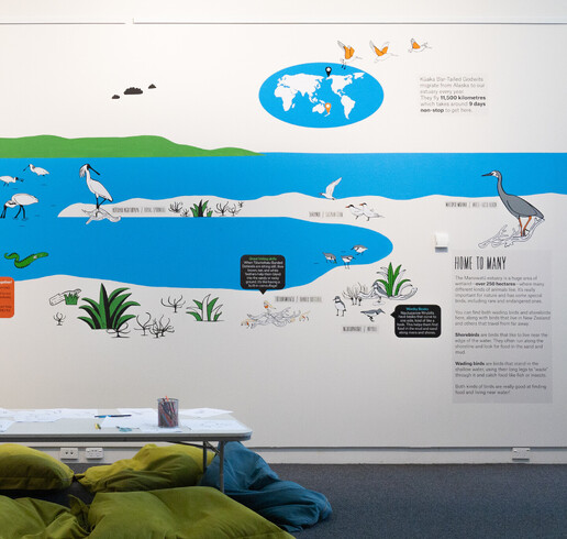 Kororī Kororā exhibition infographic wall right