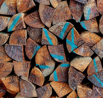 Stack of wood cut into triangles