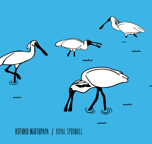 Spoonbills wading in the estuary illustration