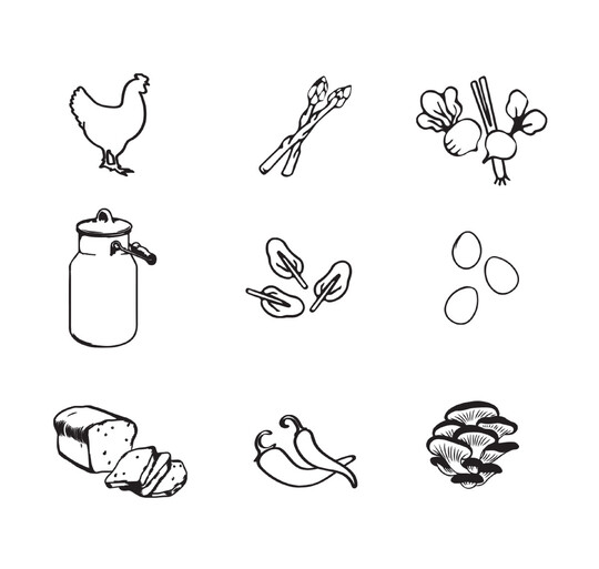 Taste trail black and white illustrations