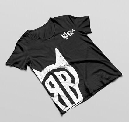 Rogue raw logo on black t shirt