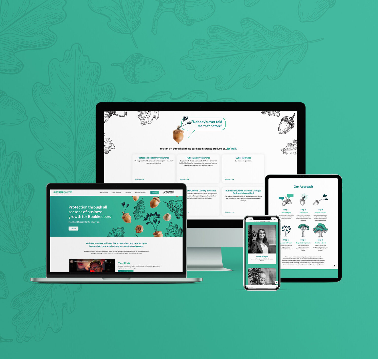 Meridian General digital presence on laptop, phone, tablet and desktop