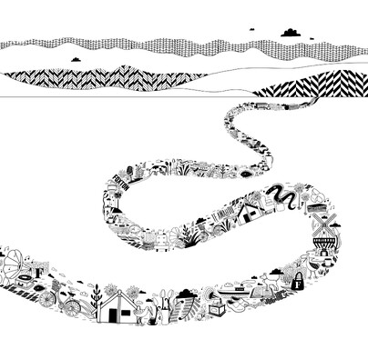 Section of the donations wall illustration in the Te Awahou Nieuwe Stroom building