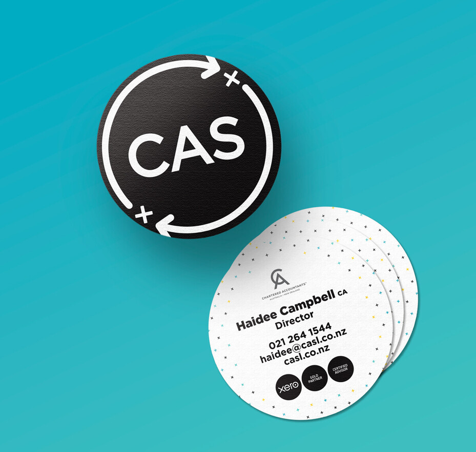 Circular business cards on blue