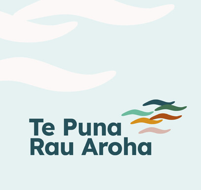 Te Puna Rau Aroha logo on light blue