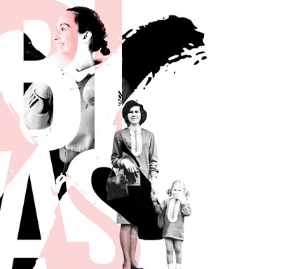 Cover graphics for Womanhood Journal 2022, a collage of women with the word 'bias'