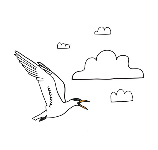Caspian Tern in the clouds illustration