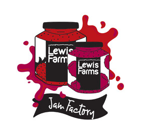 Illustration of Lewis Farm strawberry and raspberry jams jars