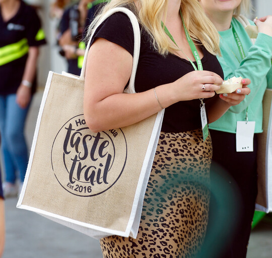 Taste Trail jute bag with logo