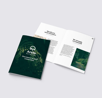 Arete booklet cover and open spread