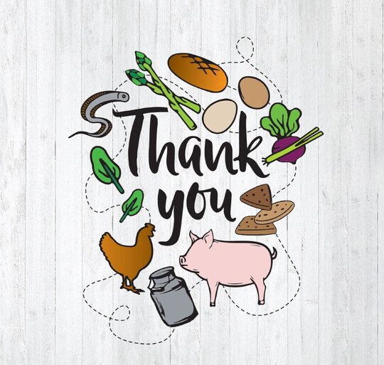 Taste trail thank you graphic with various food illustrations