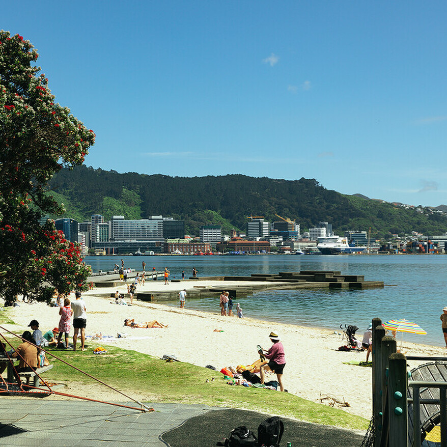 Oriental Parade beach in Wellington on a sunny day