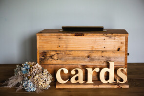 Wooden cards box with gold sign