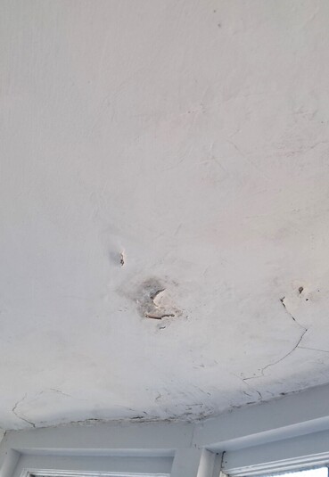 Flaking plaster and black mould