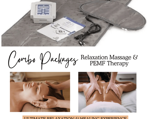 Picture of the pemf mat and a person having a scalp massage and back massage