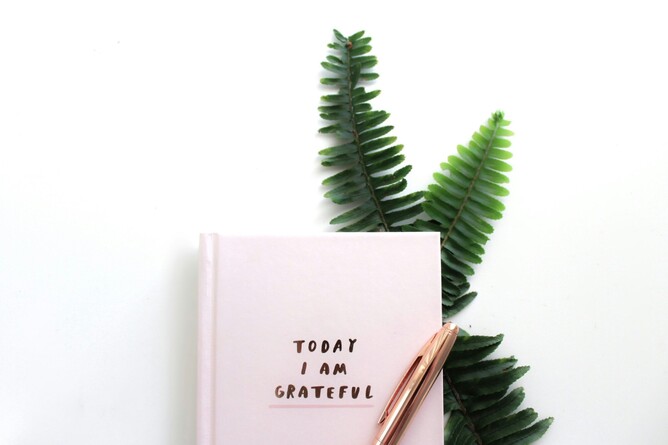Gratitude journal with the words ‘Today I Am Grateful’ on the cover, symbolising daily gratitude practice