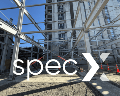 Steel construction frame at Spec X site supported by Advanced Safety with high-risk work controls.