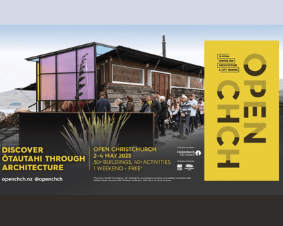 Open Christchurch festival banner promoting public access to architecture events supported by Advanced Safety risk management