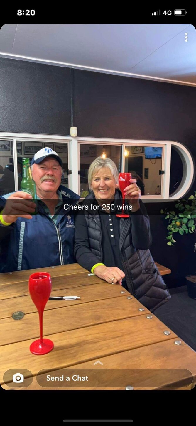 Brent and Mary celebrating in style