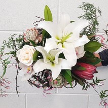 Fresh white rose and lily flowers