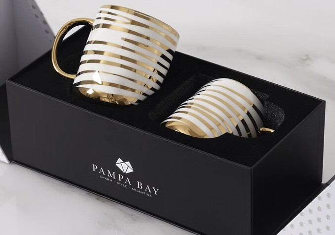 Pampa Bay Set of 2 Striped Mugs "I can’t believe it’s not metal! it’s porcelain"