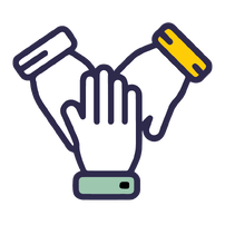 A group of different hands reaching into the centre of a circle