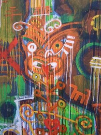 Tāwera Tahuri (detail) Tamanui & Lucky Dog, 2010 - Acrylic on loose canvas